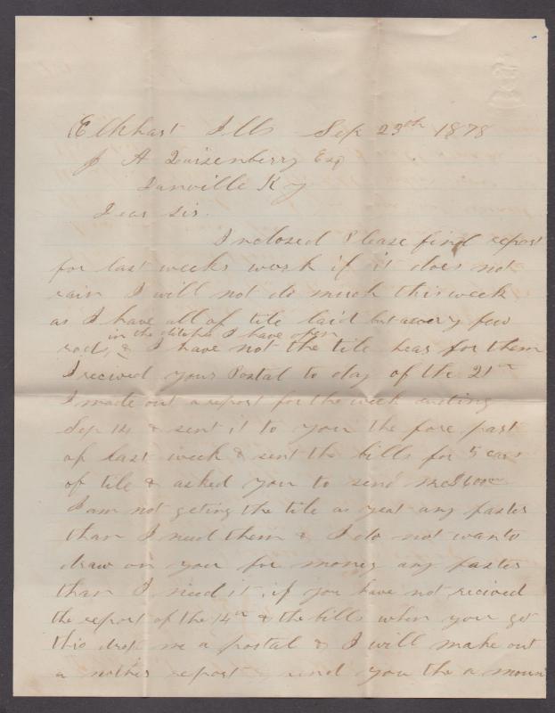 **US 19th Century Cover Scott #158, ELkhart City, IL, 9/26/1878, Letter Enclosed