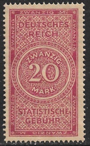 GERMANY 1923 20mk Statistical Fees Revenue Erler No.AF24 MNG