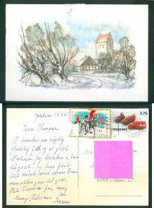 Denmark. Christmas Card 1995. 2 Seal +3.75 Kr Rescue. Old Town With Church,Trees