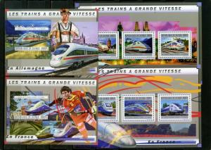 GUINEA 2011 HIGH SPEED TRAINS 3 SHEETS OF 3 STAMPS & 3 S/S MNH 