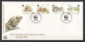 New Zealand, Scott cat. 1023-1026. Lizards-W.W.F. issue. First day cover. ^