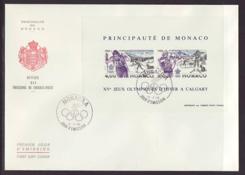 Monaco 1620 Olympics 1988 U/A FDC