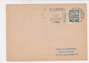 DDR 1961 Butzbach Oberhess Cancel Quality Shoes Slogan Stamps Card Ref 27925