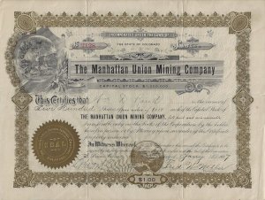 1907 - Manhattan Union Mining Company Stock - Ephemera 1129