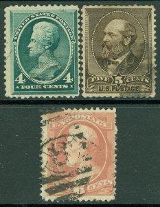 EDW1949SELL : USA 1882-83 Scott #205, 08, 11 Used. Nice cancels. Catalog $137.00