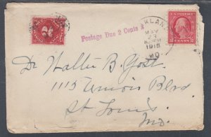 US Sc 463, J53 on 1915 Postage Due Cover to St. Louis 