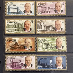 1966 AJMAN , UAE Complete Set of 8 MH Winston Churchill Stamps SG79-86