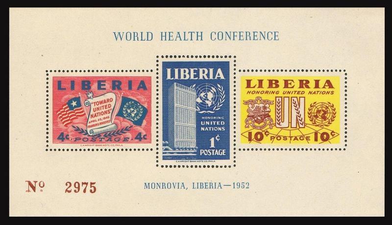 Liberia 340a,C70a,MNH.Michel Bl.5-6. World Health Conference,1952.Flags,Arms.