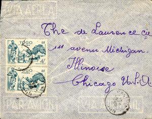 Togo 4F Village of Atakpame (2) 1950 Airmail to Chicago, Ill.  Cancel unreada...