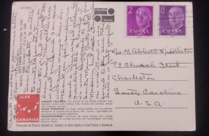 D)1955, SPAIN, POSTCARD SENT TO U.S.A, WITH STAMP, BASIC SERIES, FORGIVENESS,