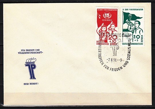 German Dem. Rep. Scott cat. B41-B42. Young Pioneers issue. First day cover.