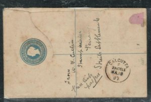 MALAYA STRAITS SETTLEMENTS COVER (P0307B) 1897 QV 5C RLE+8C  REG PENANG TO INDIA