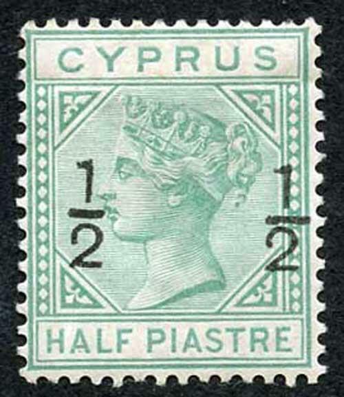 Cyprus SG23 1/2d on 1/2pi Emerald-green wmk Crown CC Mint (part gum)