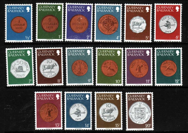 Guernsey-Sc#173-88-Unused NH set-Coins-Currency-1979-