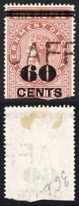 Ceylon BFT68 60c (Type T63) on 1R Brown Telegraph Cat  11 pounds