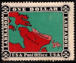 1908 Canada Cinderella One Dollar U.S.A. Post Office in Labrador Newfoundland