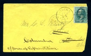 # 207 Newton Falls, OH to Athens, OH, forwarded to Columbus, OH - 2-13-1883