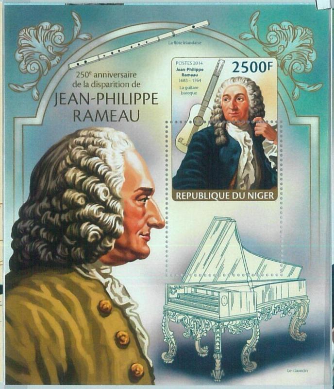 1568 - NIGER, ERROR, 2014 MISSPERF SHEET: Jean-Philippe Rameau, Music, Pianos