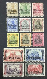 MOMEN: GERMAN COLONIES IN MOROCCO SC #20-32 1905 MINT OG H **CERT** LOT #62905