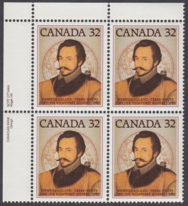 Canada - #995 Sir Humphrey Gilbert Plate Block - MNH