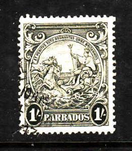 Barbados-Sc#200a-used 1sh olive green-Seal of the Colony-1938-47-