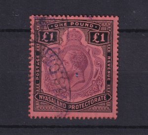 Nyasaland KGV 1913 £1 Red Black SG98 VFU BP16367