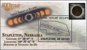 17-250, 2017, Total Solar Eclipse, Stapleton NE, Event Cover, Pictorial Cancel,