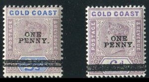 Gold Coast #36-37 (SG 35-36) Cat£17, 1901 1p surcharges, set of two, lightly...