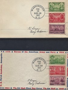 USA 1937 ARMY-NAVY FDC Scott 785-87 790-92