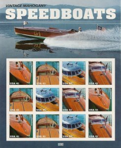 Vintage Speedboats Sheet of Twenty 41 Cent Postage Stamps Scott 4160-63