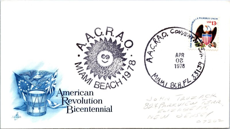 US SPECIAL EVENT POSTMARK COVER A.A.C.R.A.O. CONVENTION AT MIAMI BEACH 1978 B