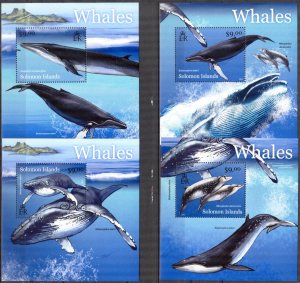 Solomon Islands 2012 Marine Life Whales 4 S/S MNH