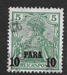 GERMAN P.O.'S IN TURKISH EMPIRE SG29 1904 10pa ON 5pf GREEN USED