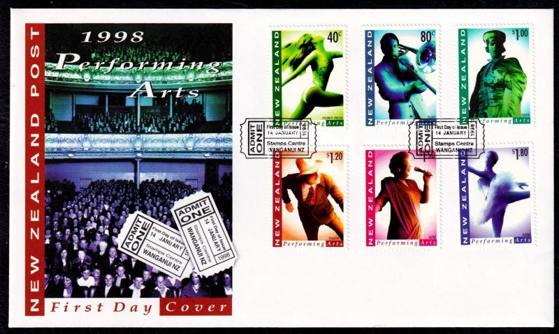 New Zealand 1998 Performing Arts First Day Cover FDC SC 1476-1481