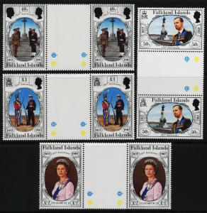 Falkland Islands 360-70 Gutter Pairs MNH Ships, Queen Elizabeth, Horse, Military