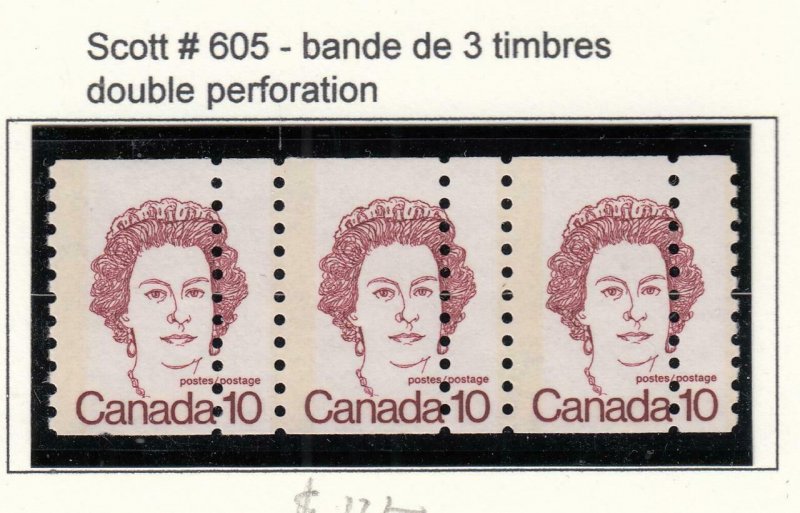 CANADA # 605a IMPERF PAIR+# 605 FAINT CUTTING LINE+ 605 DBL PERF CV $285