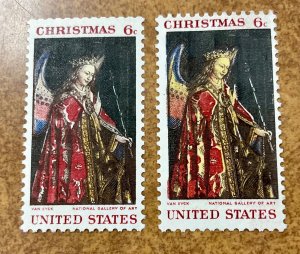 US #1363c  NH light yellow omitted error stamp  w/ normal 1968 Christmas