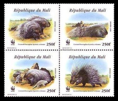 Mali WWF Crested Porcupine 4v in block 2*2 SC#918 a-d MI#1974-1977