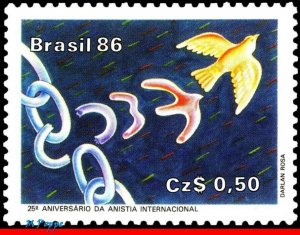 2047 BRAZIL 1986 AMNESTY INTL., 25th ANNIV., BIRDS, JUSTICE, RHM C-1511, MNH