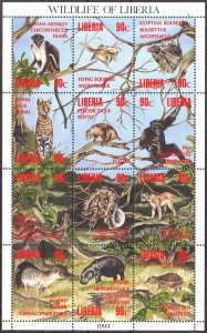 Liberia 1993 Fauna Animals Monkeys Bats Hippopotamus sheet  MNH**