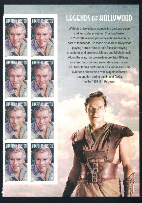 US 4892 Legends of Hollywood Charlton Heston Forever Block of 8 MNH 2014