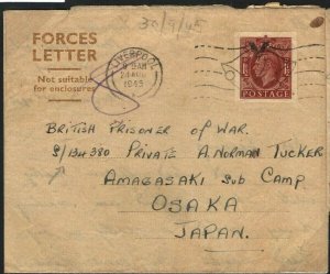 GB WW2 Air-Letter MAIL BRITISH POW JAPAN Liverpool Forces Military 1945 M362 
