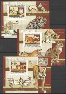 O0213 2009 Sao Tome & Principe Fauna Africa Animals Wild Cats 3Bl Mnh