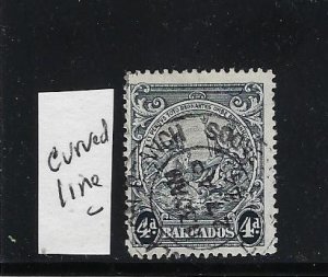 BARBADOS  STANLEY GIBBONS #253B-GEORGE VI  4D CURVED LINE TOP RIGHT ERROR- USED