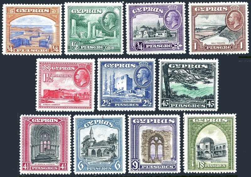 Cyprus 125-135, hinged. Mi 118-128. King George V, 1934. Landmarks, Churches,