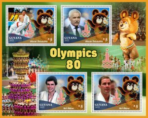 Stamps.  Olympic Games 1980 in Moscow Gyuana 2 sheet perforated 2022 year