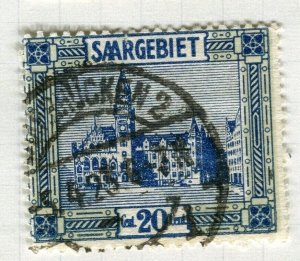 GERMANY; SAAR 1922 early Pictorial issue fine used 20c. value, Postmark