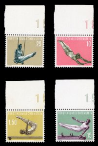 Liechtenstein #308-311 Cat$32.50, 1957 Sports, complete set in corner margin ...