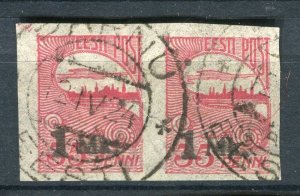 ESTONIA; 1919 early Pictorial Imperf issue fine used 1M surcharged pair