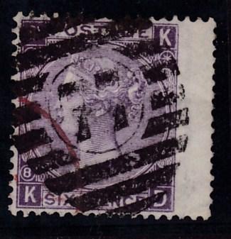 Great Britain 1867 QV Nr.51a  6d violet  Plate-8 E Dulwich 77 oval Wing Margin